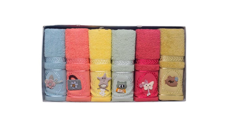 Cotton Bath Towel With Multi Designs For Children Set, 6 Pieces, 60 X 80 Cm - Multicolor - 154 - Image 1