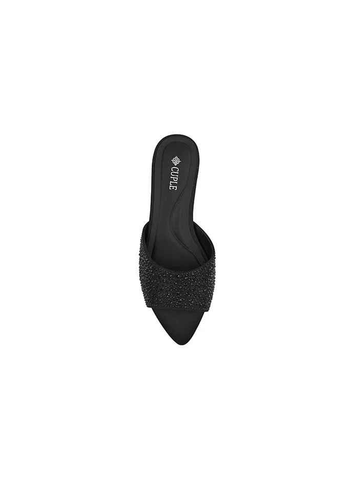 Cuple Black/Black Cuple Embellished Flat Slides for Women | Best Price UAE