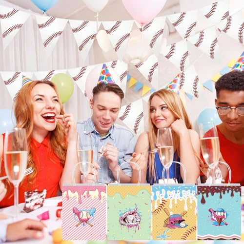 Yeyeplum 24 Pcs Ice Cream Drip Baseball Gift Bags with Handles Paper Baseball Ice Cream Drip Snack Goodie Treat Bags for Team Gift Sport Birthday Party Favors - Image 3