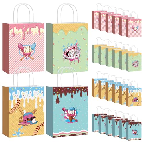 Yeyeplum 24 Pcs Ice Cream Drip Baseball Gift Bags with Handles Paper Baseball Ice Cream Drip Snack Goodie Treat Bags for Team Gift Sport Birthday Party Favors - Image 1