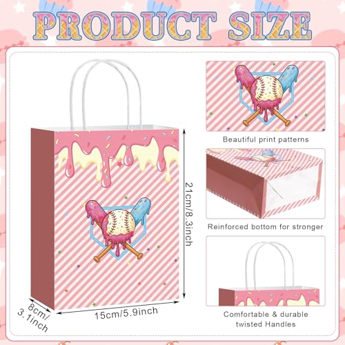 Yeyeplum 24 Pcs Ice Cream Drip Baseball Gift Bags with Handles Paper Baseball Ice Cream Drip Snack Goodie Treat Bags for Team Gift Sport Birthday Party Favors - Image 2