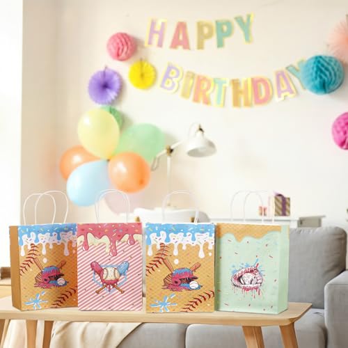 Yeyeplum 24 Pcs Ice Cream Drip Baseball Gift Bags with Handles Paper Baseball Ice Cream Drip Snack Goodie Treat Bags for Team Gift Sport Birthday Party Favors - Image 5
