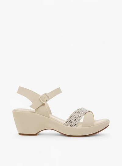 Flora Bella By Shoexpress Flora Bella Monogram Print Cross Strap Comfort Sandals With Block Heels And Buckle Closure