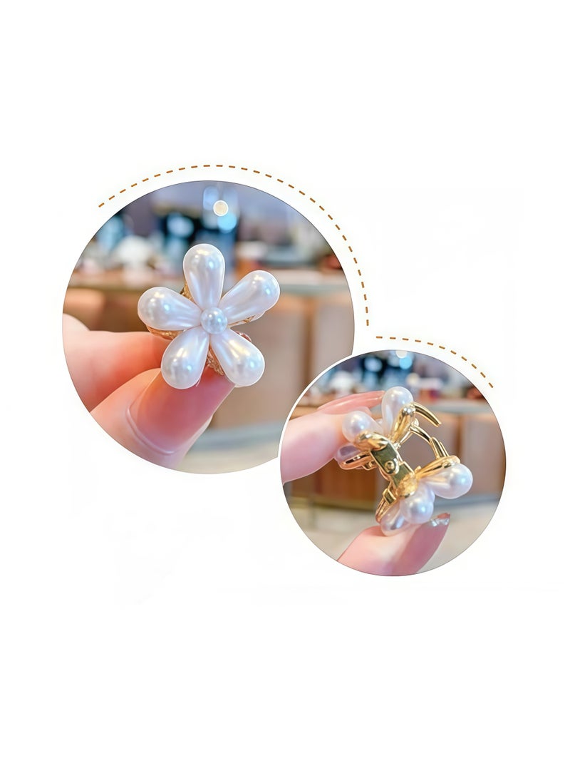 ١٠ قطع من مشابك الشعر الصغيرة المزينة باللؤلؤ بتصميم زهور، مشابك شعر صناعية أنيقة لتزيين غرة الشعر للنساء والفتيات - Image 5