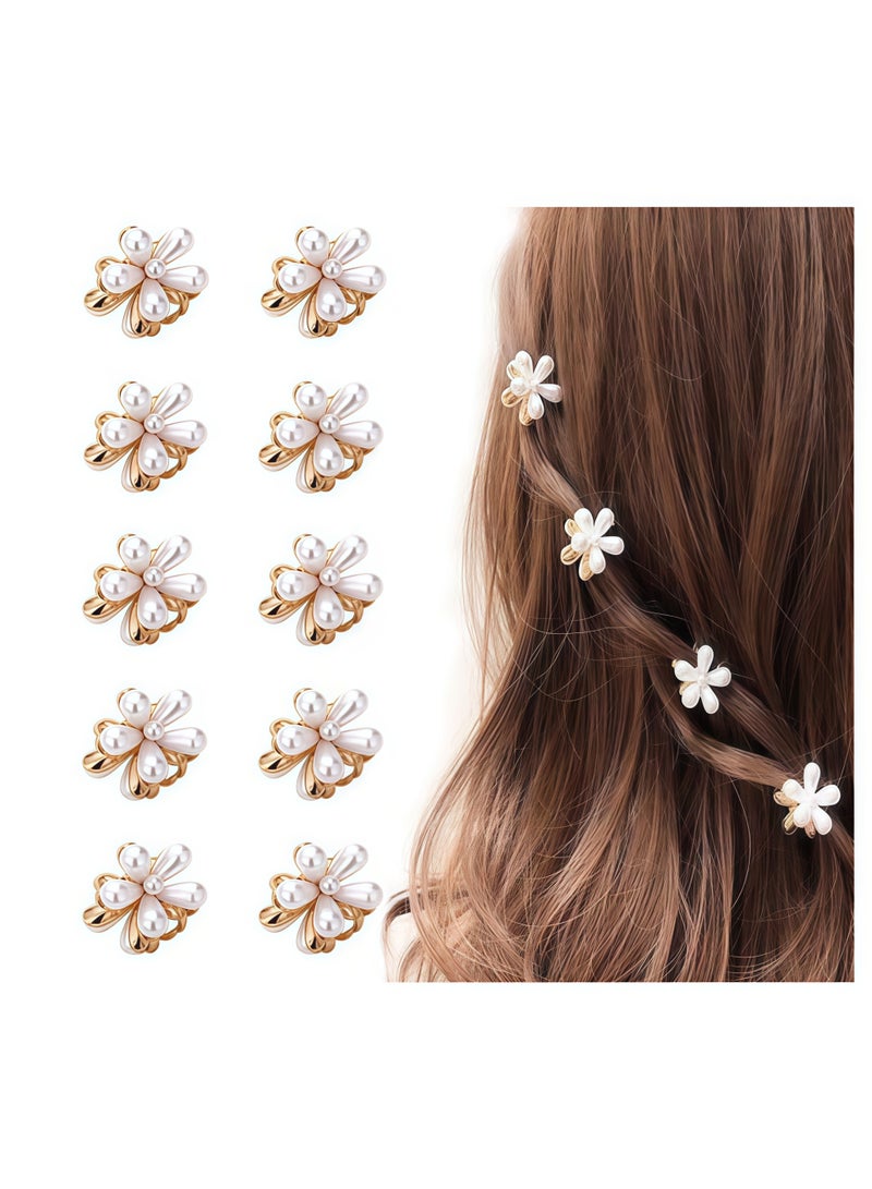 ١٠ قطع من مشابك الشعر الصغيرة المزينة باللؤلؤ بتصميم زهور، مشابك شعر صناعية أنيقة لتزيين غرة الشعر للنساء والفتيات - Image 1