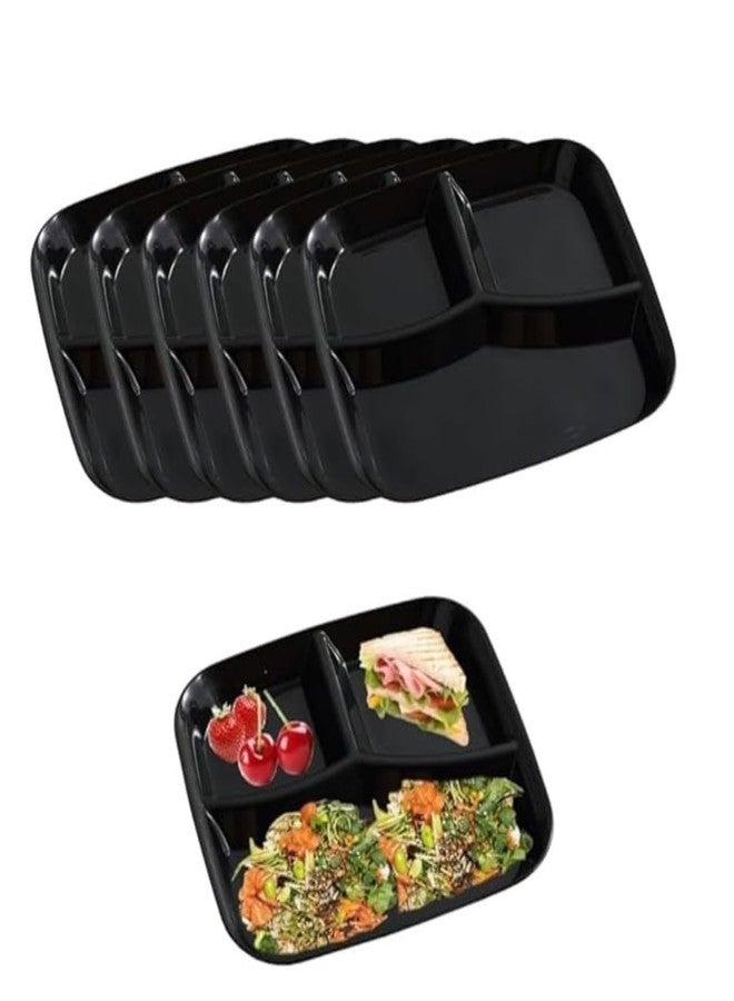 Trifecta Reusable 3-Compartment Dinner Plate Unbreakable Divided Plates,Portion Control Plates for for Healthy Eating & Bariatric Diet,Microwave and Dishwasher Safe(Set-6 Black) - Image 1