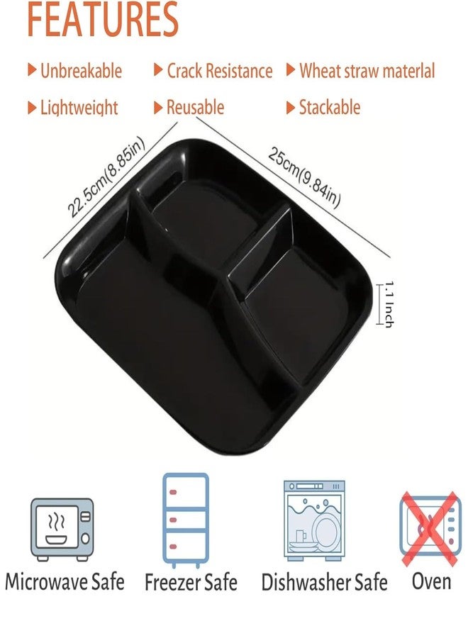 Trifecta Reusable 3-Compartment Dinner Plate Unbreakable Divided Plates,Portion Control Plates for for Healthy Eating & Bariatric Diet,Microwave and Dishwasher Safe(Set-6 Black) - Image 4