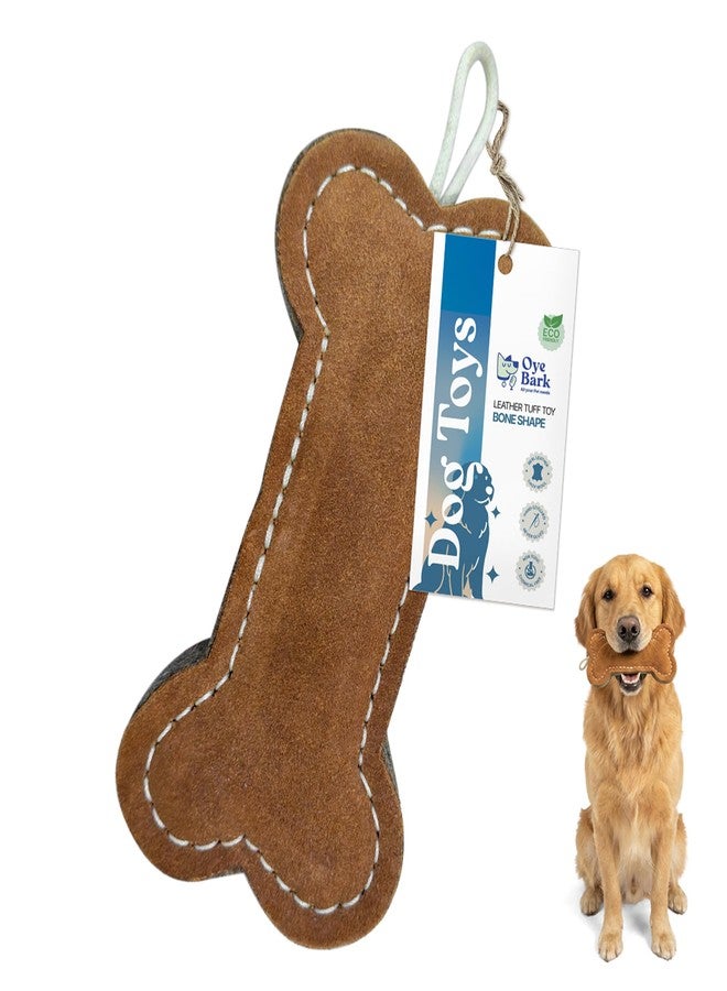 Oye Bark Bone Leather Dog Toy | Leather Dog Chew Toy with Wool | Puppy Teething Toy | Interactive Dog Toy for Small, Medium & Large Breed Dogs - Image 1