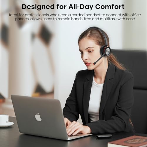 MKJ USB Headset with Microphone, Noise Canceling Wired Headphone for Call Center, Office Headset for PC, Computer, Laptop, Work with Ms Teams, Zoom, Webex, Conference, Black - Image 3