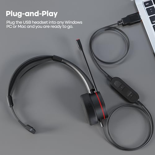 MKJ USB Headset with Microphone, Noise Canceling Wired Headphone for Call Center, Office Headset for PC, Computer, Laptop, Work with Ms Teams, Zoom, Webex, Conference, Black - Image 2