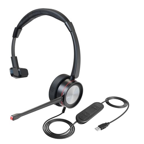 MKJ USB Headset with Microphone, Noise Canceling Wired Headphone for Call Center, Office Headset for PC, Computer, Laptop, Work with Ms Teams, Zoom, Webex, Conference, Black - Image 1