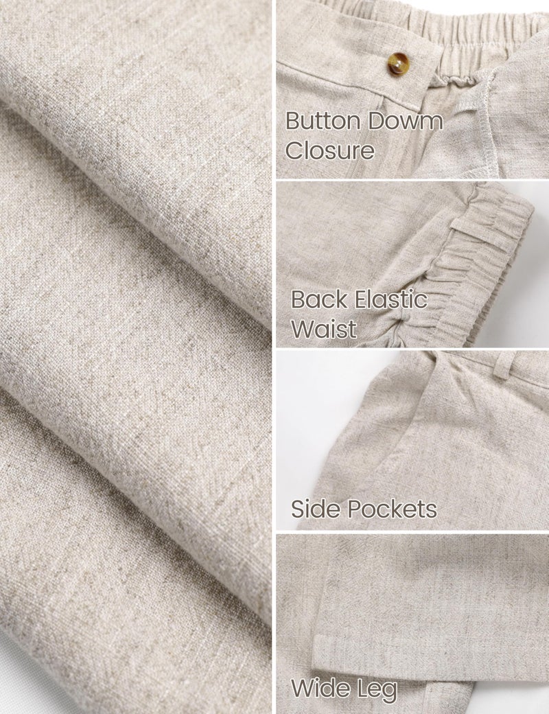 Hooever Womens Cotton Linen Pants Casual Button Up High Waisted Wide Leg Trousers(Khaki-Large01) - Image 5
