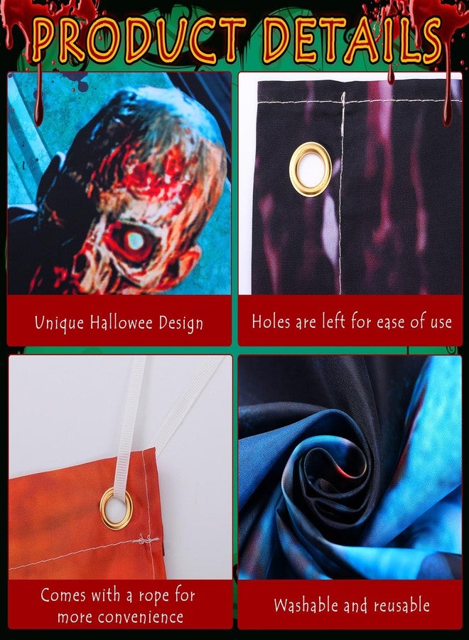 Tingjoo 7 x 16 ft Halloween Killer Garage Door Banner Horror Halloween Garage Door Decorations Cover Classic Scary Movie Killer Backdrop Zombies Background for Photo Party Outdoor Banner - Image 3