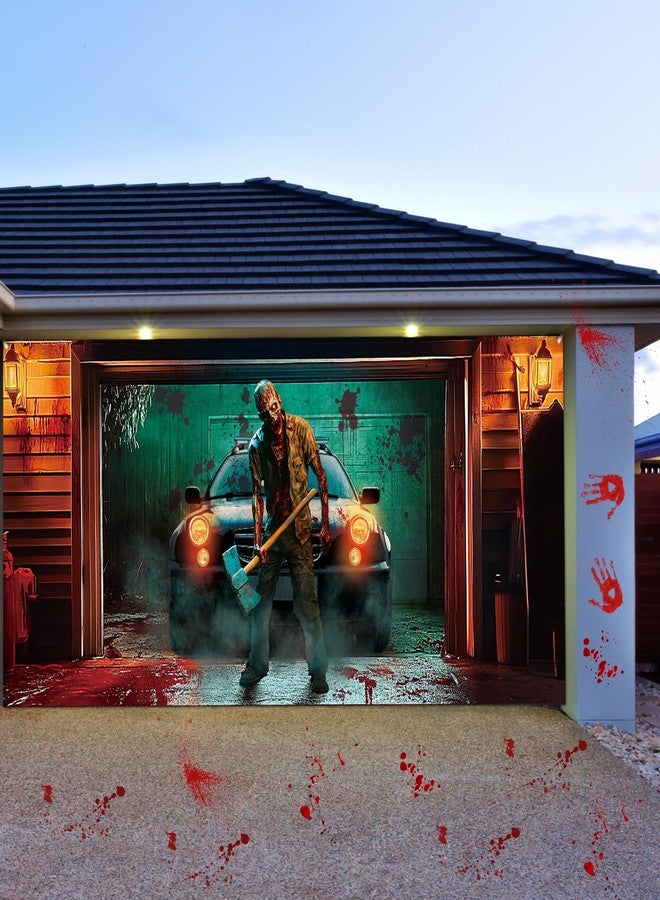 Tingjoo 7 x 16 ft Halloween Killer Garage Door Banner Horror Halloween Garage Door Decorations Cover Classic Scary Movie Killer Backdrop Zombies Background for Photo Party Outdoor Banner - Image 4