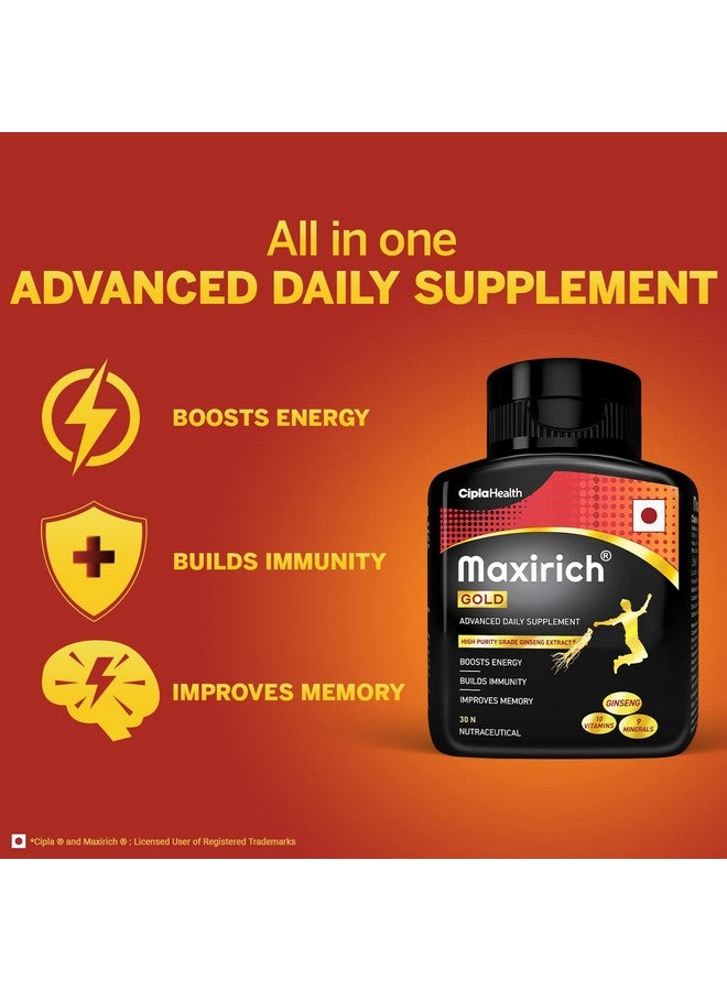 Cipla Maxirich Gold Daily Multivitamin (30 Softgels) with high purity grade Ginseng Extract*, 10 Vitamins and 9 Minerals | Boosts Energy & Immunity | Reduces Fatigue | Helps Improve Mental Alertness - Image 4