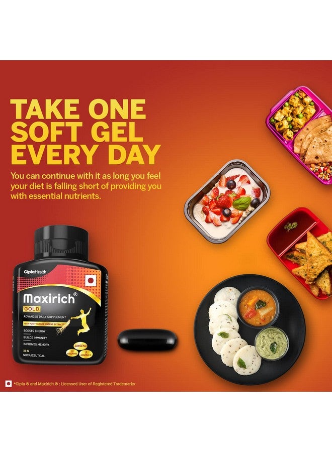 Cipla Maxirich Gold Daily Multivitamin (30 Softgels) with high purity grade Ginseng Extract*, 10 Vitamins and 9 Minerals | Boosts Energy & Immunity | Reduces Fatigue | Helps Improve Mental Alertness - Image 5