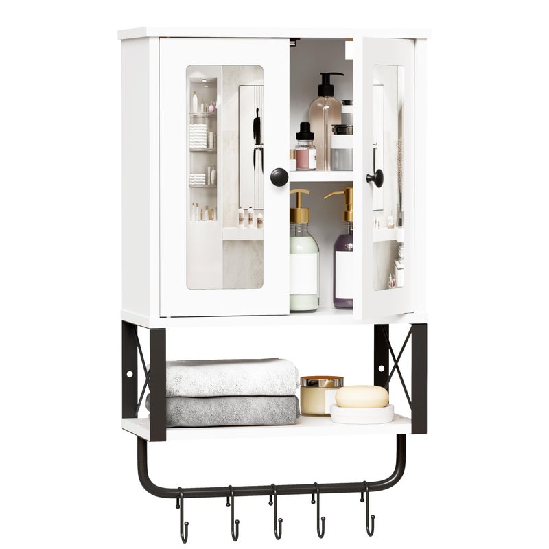 BEWISHOME Medicine Cabinet, Bathroom Wall Cabinet with Mirror, Wall Mounted Over The Toilet Storage Cabinet with Towel Bar and Adjustable Shelf, for Bathroom, 7.1" D x 15.4" W x 24.4" H, White YYG10W - Image 1