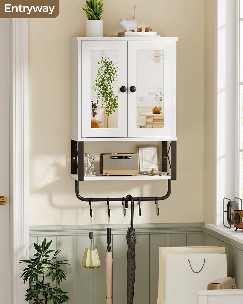 BEWISHOME Medicine Cabinet, Bathroom Wall Cabinet with Mirror, Wall Mounted Over The Toilet Storage Cabinet with Towel Bar and Adjustable Shelf, for Bathroom, 7.1" D x 15.4" W x 24.4" H, White YYG10W - Image 4