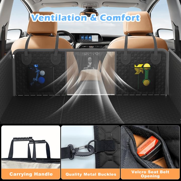 QUIBBLICK Dog Car Seat Cover for Back Seat,Upgraded PU Leather Dog Seat Cover with Hard Bottom Back Seat,Non-Slip Backseat Cover for Dogs with Mesh Window & Side Flap, Dog Hammock for Car, SUV, Small Trucks - Image 5