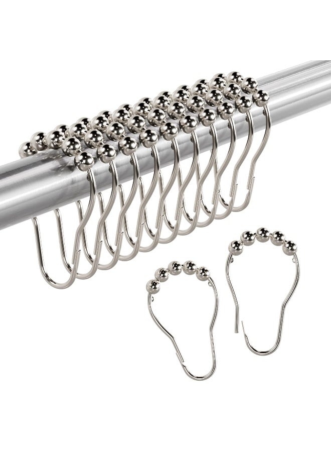 Amazer Shower Curtain Rings, Set of 12, Rust-Resistant Metal Shower Hooks Ring Shower Rings for Curtain Rolling Shower Curtain Hooks for Bathroom Shower Rod Shower Curtain Hangers, Nickel - Image 1