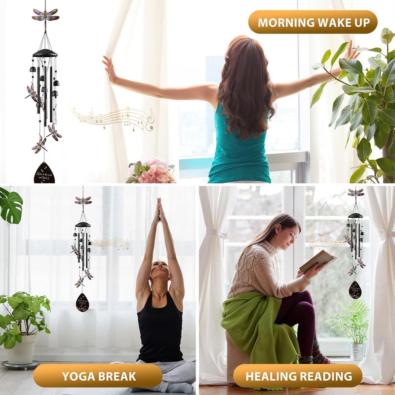 ALLOMN Dragonfly Wind Chime for Outside, Alloy Material Windchimes Outdoors, Fun Black Wind Chimes, for Outdoor, Garden, Yard, Patio Decoration, Gifts for Mom Neighbor Friend Unisex, Up to 98 cm - Image 2