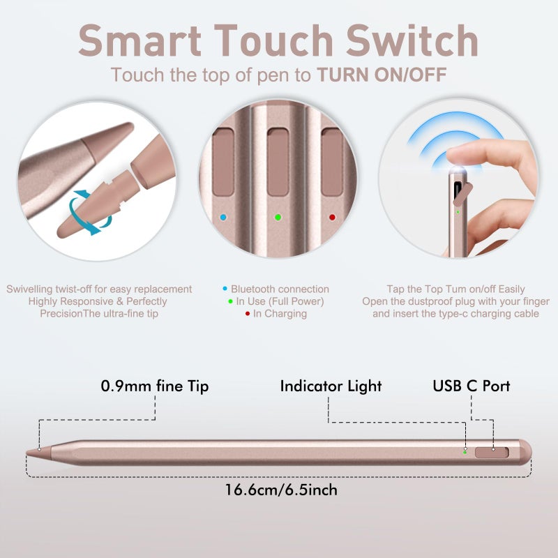 UOGIC Stylus Pen for iPad, Uogic Palm Rejection, Faster Charge, for iPad 6th/7th/8th/9th/10th, Air 3rd/4th/5th/M2, Pro M4/11/12.9", Air 3rd/4th/5th, Mini 5th/6th - Image 2