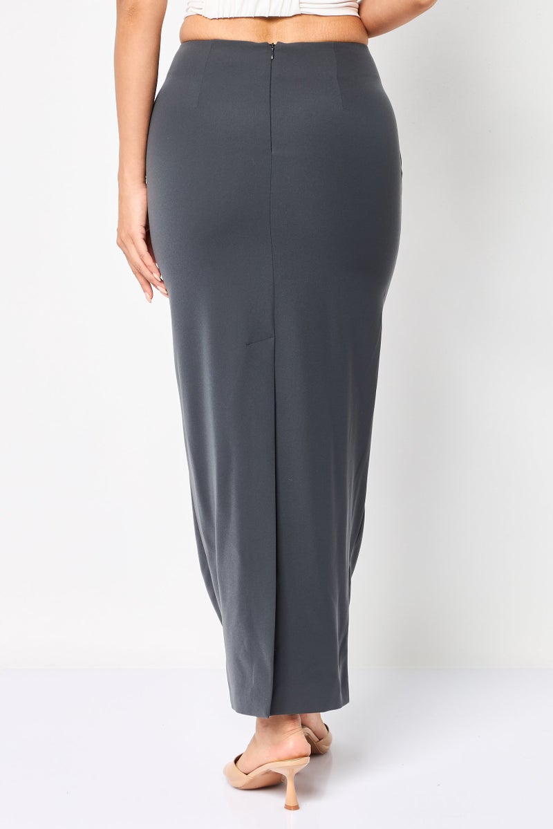 EMPORIO ARMANI Women Solid Casual Pencil Skirt, Grey - Image 4