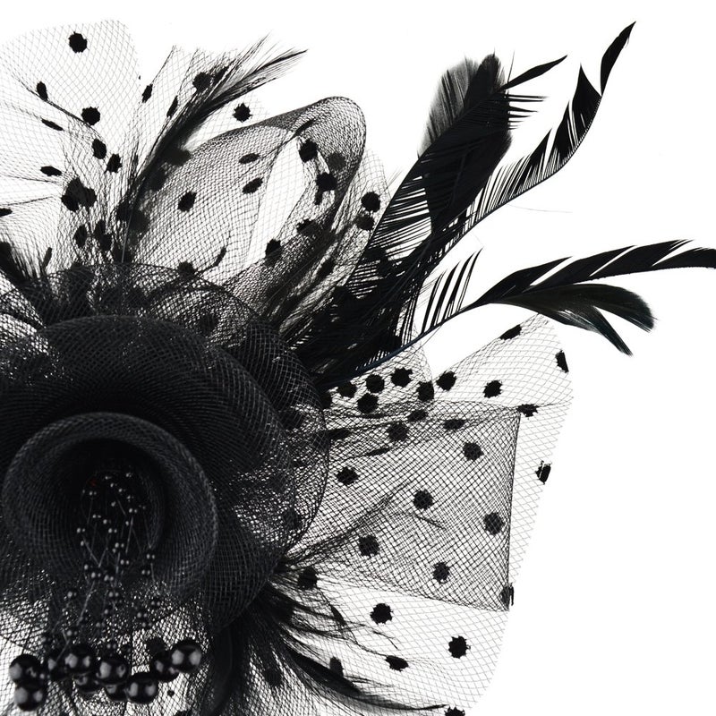 DRESHOW Fascinators Hat Flower Mesh Ribbons Feathers on a Headband and a Clip Tea Party Headwear for Girls and Women - Image 4