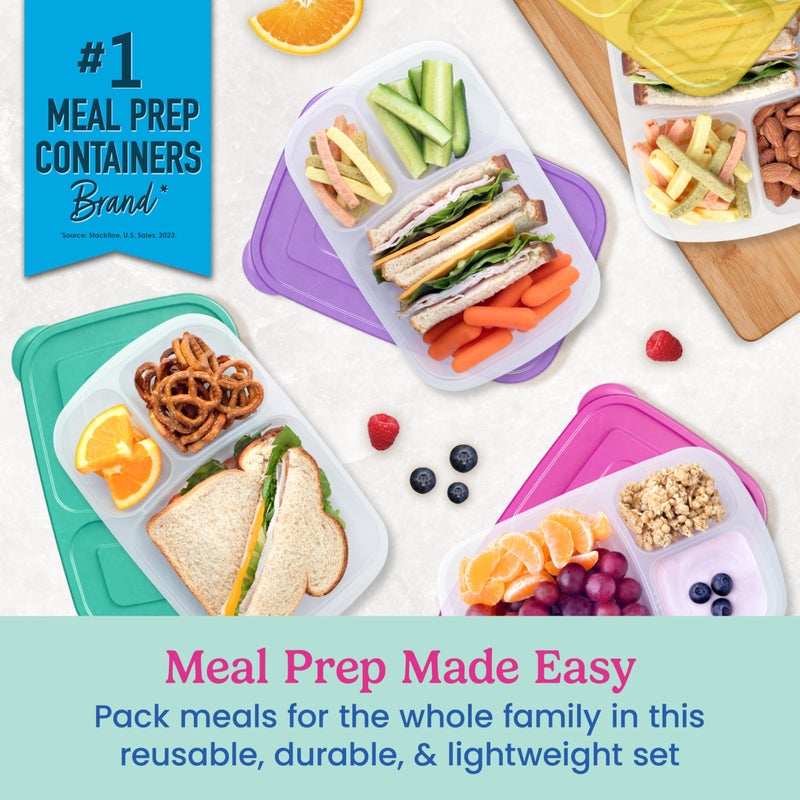 Bentgo Easyboxes - Original Stackable Lunch Boxes - Reusable 3-Compartment Food Containers for Kids and Adults - Bento Lunch Box for Meal Prep, School, & Work - BPA Free, Set of 4 (Brights) - Image 2
