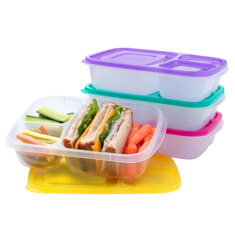 Bentgo Easyboxes - Original Stackable Lunch Boxes - Reusable 3-Compartment Food Containers for Kids and Adults - Bento Lunch Box for Meal Prep, School, & Work - BPA Free, Set of 4 (Brights) - Image 1