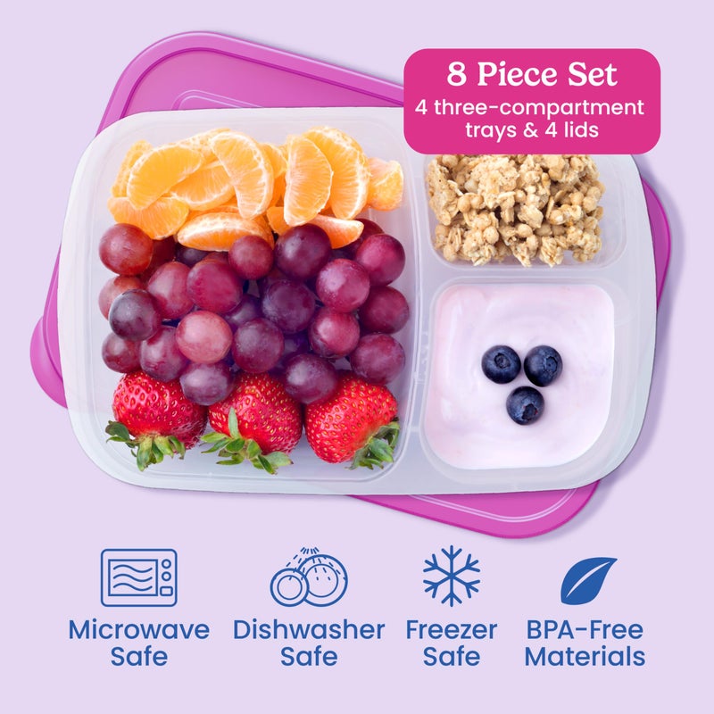 Bentgo Easyboxes - Original Stackable Lunch Boxes - Reusable 3-Compartment Food Containers for Kids and Adults - Bento Lunch Box for Meal Prep, School, & Work - BPA Free, Set of 4 (Brights) - Image 3