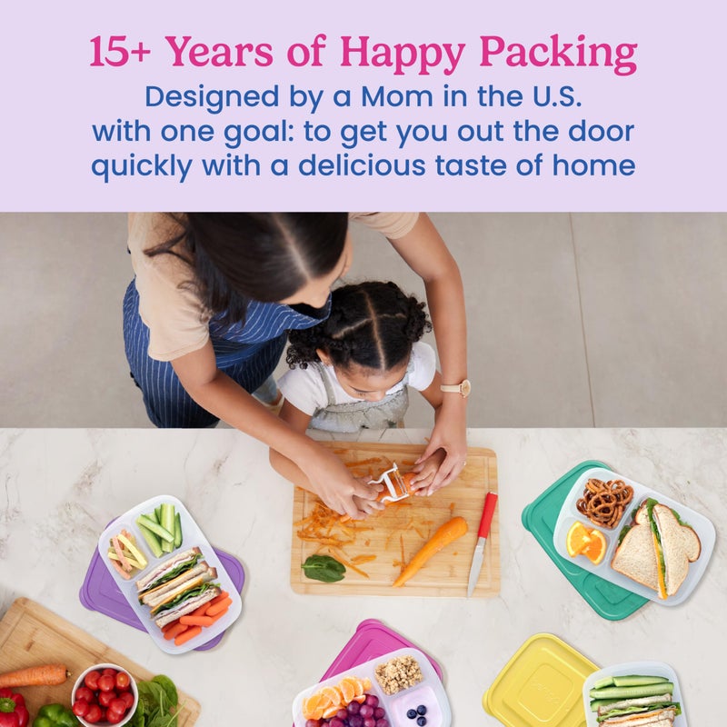 Bentgo Easyboxes - Original Stackable Lunch Boxes - Reusable 3-Compartment Food Containers for Kids and Adults - Bento Lunch Box for Meal Prep, School, & Work - BPA Free, Set of 4 (Brights) - Image 4