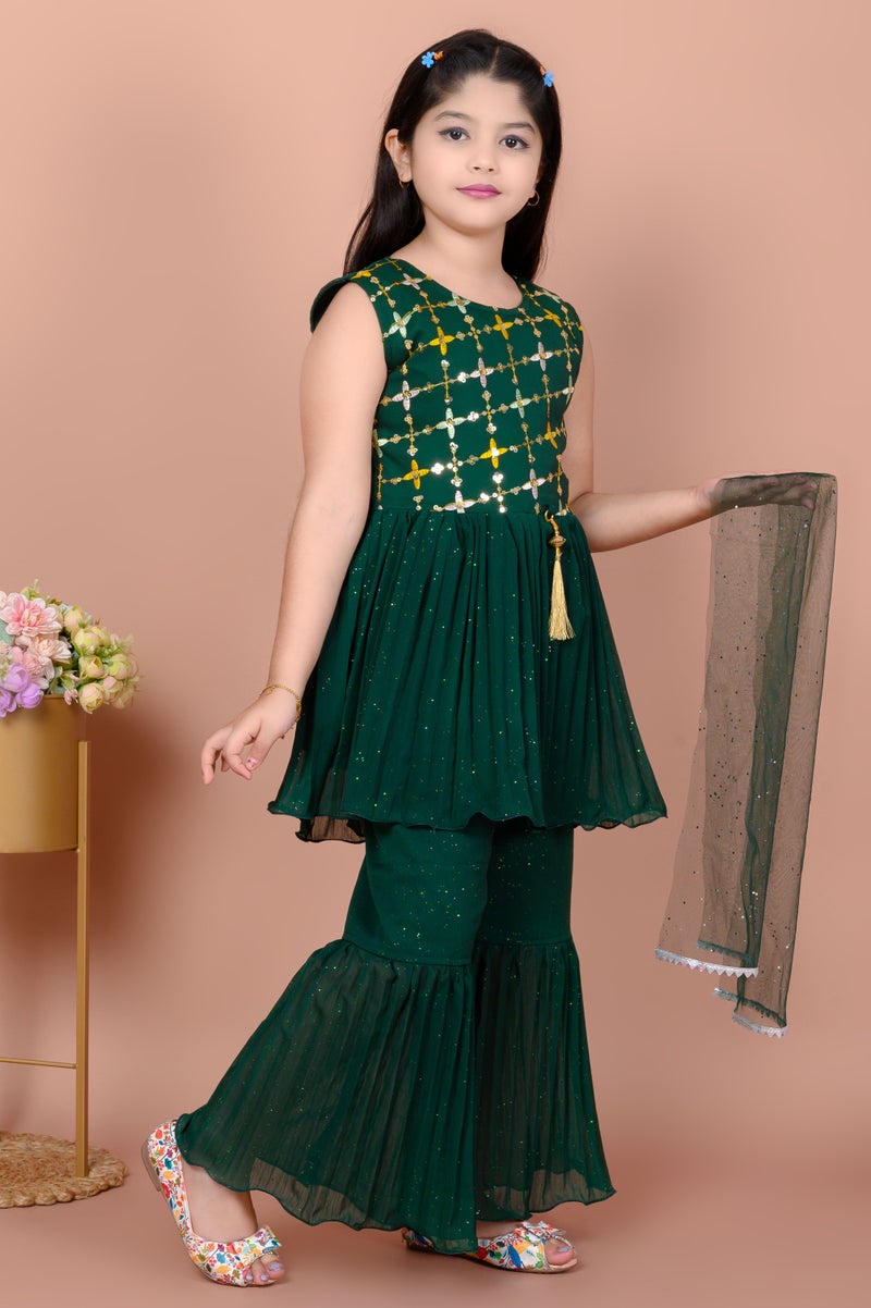 5 STAR COLLECTION Girls Green Ethnic Kurti with Sharara Pants & Dupatta Set - Image 3