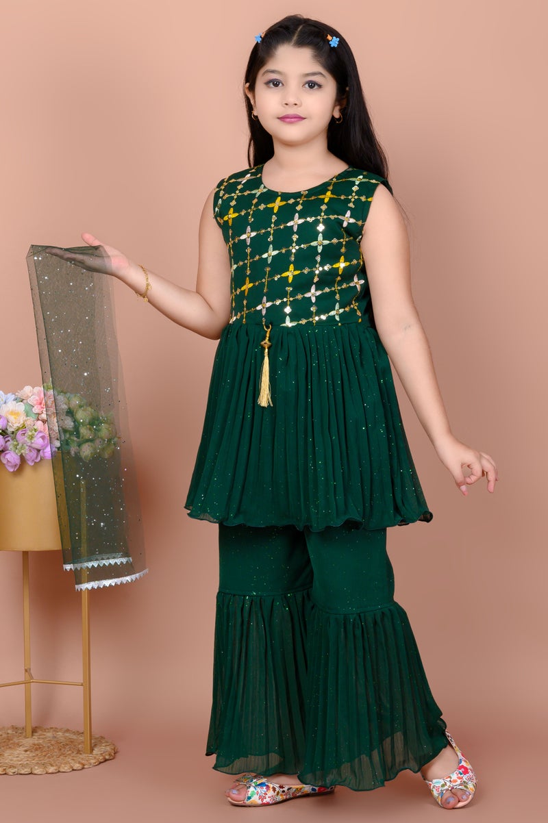 5 STAR COLLECTION Girls Green Ethnic Kurti with Sharara Pants & Dupatta Set - Image 4
