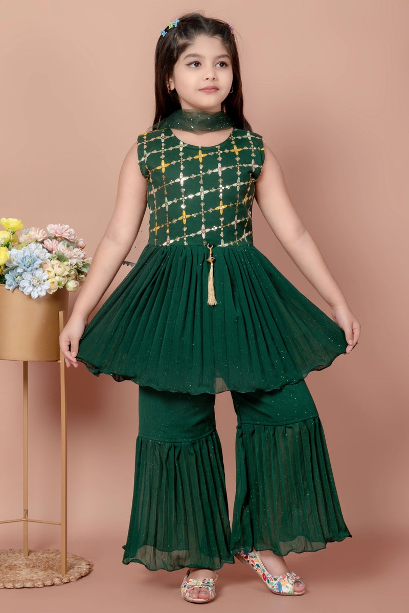 5 STAR COLLECTION Girls Green Ethnic Kurti with Sharara Pants & Dupatta Set - Image 1