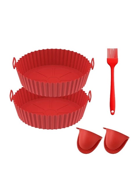2 Pcs Air Fryer Silicone Liners Food Safe Non Stick Air fryers Basket with Oil Brush & 2pcs Hand Clip Oven Accessories, Reusable Replacement of Flammable Parchment Liner Paper Fits 3QT - 5QT Air Fryer