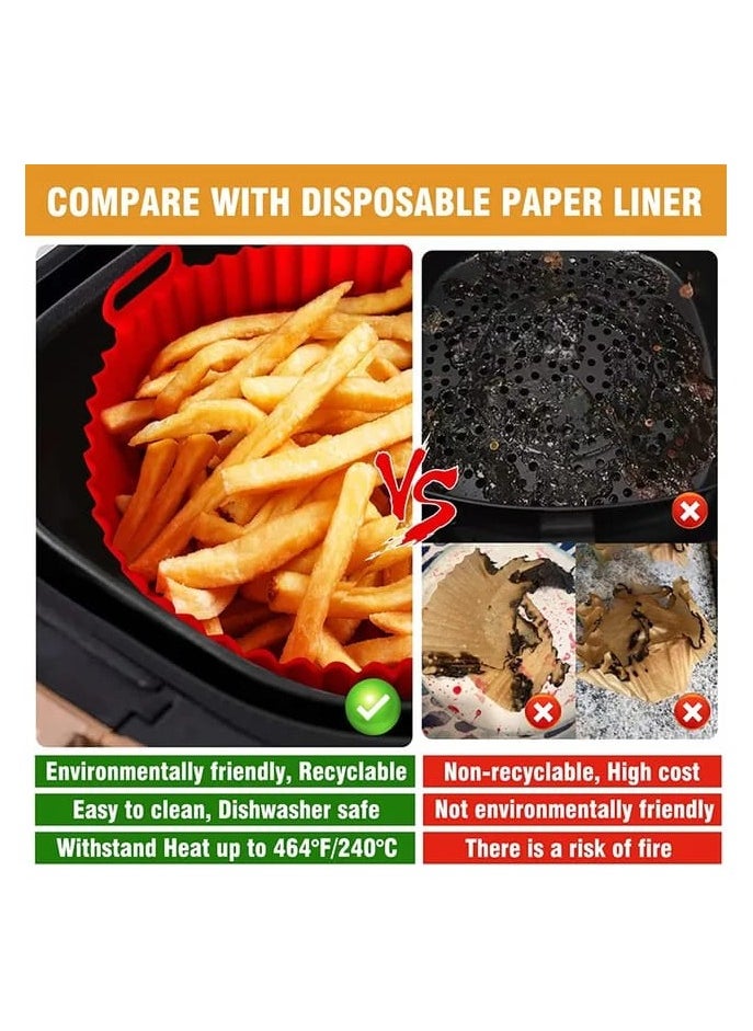 LDQ - 2 Pcs Air Fryer Silicone Liners Food Safe Non Stick Air fryers Basket with Oil Brush & 2pcs Hand Clip Oven Accessories, Reusable Replacement of Flammable Parchment Liner Paper Fits 3QT - 5QT Air Fryer - Image 1