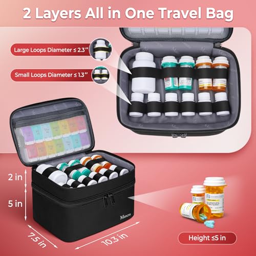 Mancro Dual Layers Medicine Organizer Bag, Pill Bottle Organizer Storage with Lockable Zipper, Medication Travel Bag for Pills, Vitamins, Medical Supplies for Home Storage, Black - Image 4