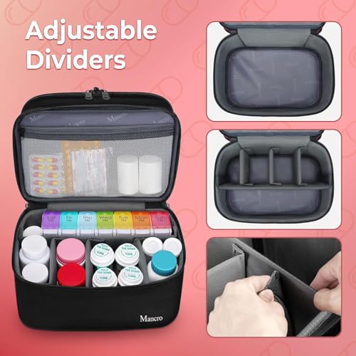 Mancro Dual Layers Medicine Organizer Bag, Pill Bottle Organizer Storage with Lockable Zipper, Medication Travel Bag for Pills, Vitamins, Medical Supplies for Home Storage, Black - Image 5