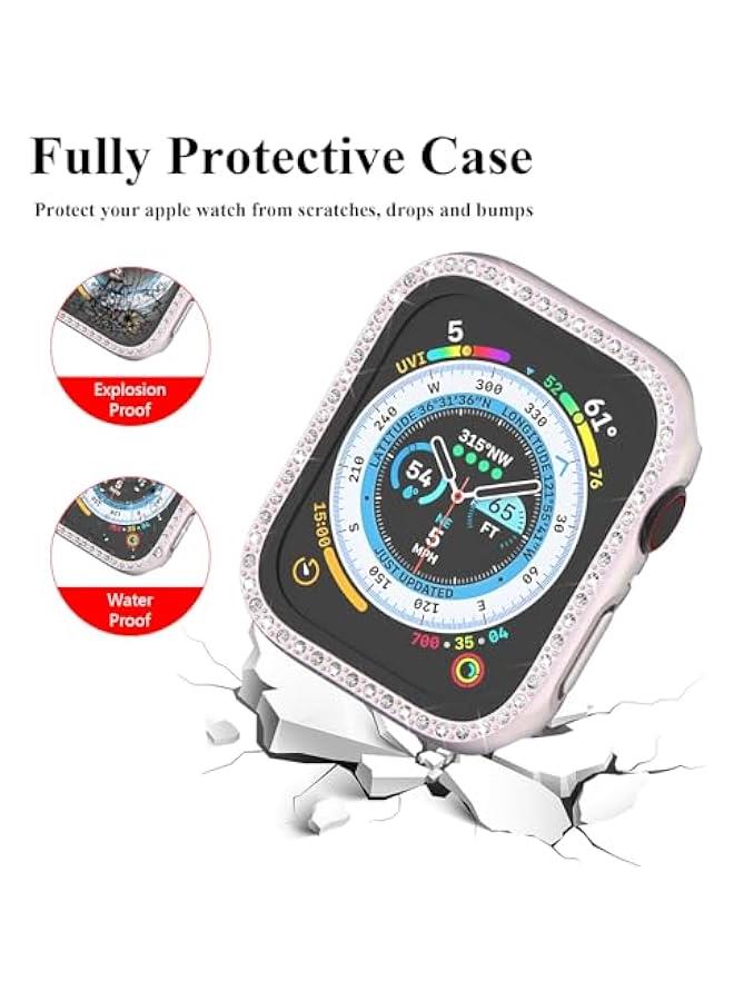 Bling Case Compatible for Apple Watch Case 44mm iwatch SE Series 6 5 4 Hard PC Fantasy Gradient Fluorescent Rhinestone Bumper Built in Tempered Glass Screen Protector, Pink - Image 5