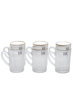 Max Tea Bowls Set With A Glass Handle With A Golden Line 6 Pieces  - Image 2