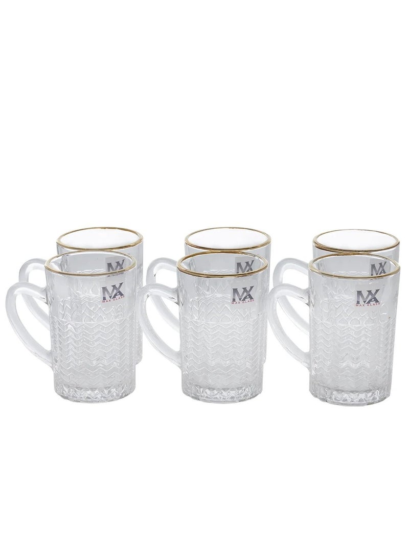 Max Tea Bowls Set With A Glass Handle With A Golden Line 6 Pieces - Image 2