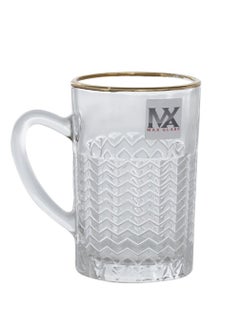 Max Tea Bowls Set With A Glass Handle With A Golden Line 6 Pieces  - Image 1