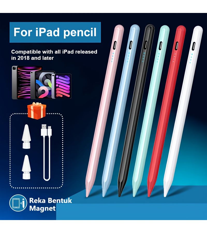 قلم لمسي لاسلكي وردي مع رفض راحة اليد، شحن سريع، وقطعتان إضافيتان لـ iPad - Image 5