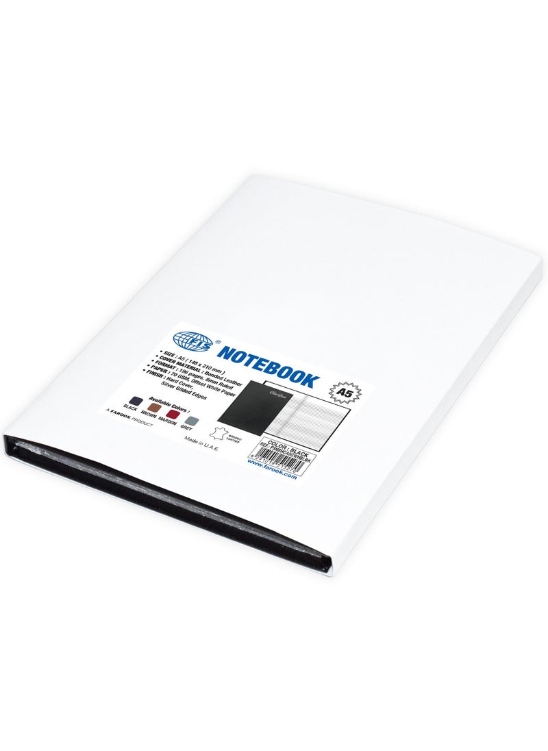 FIS FIS Notebook Bonded Leather, Size A5, Offset White Paper, 70 GSM, 196 Pages, 8 mm Ruled, Hard Cover, Silver Gilded Edges, Colour Black - FSNBHCA5GWHBLBK  - Image 5