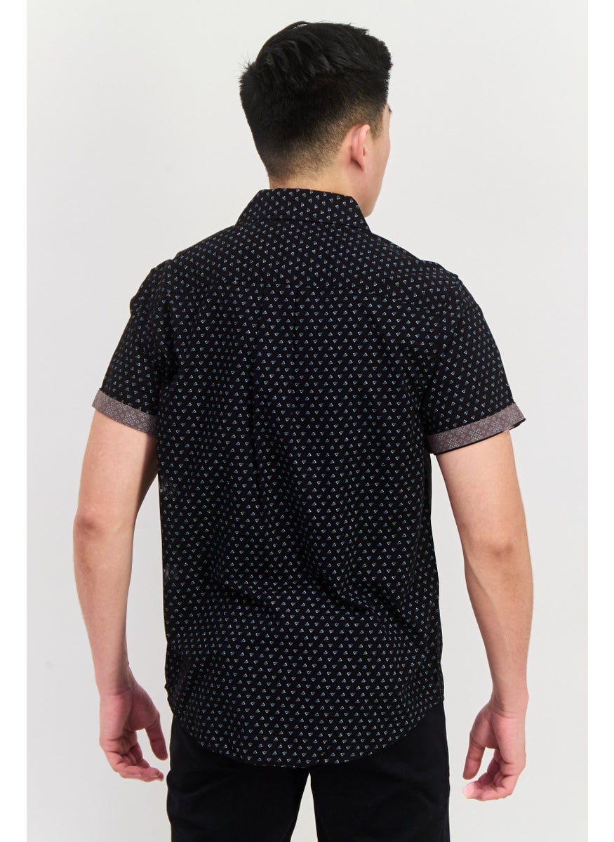 English Laundry Men Regular Fit Allover Print Short Sleeves Casual Shirt, Black  - Image 2