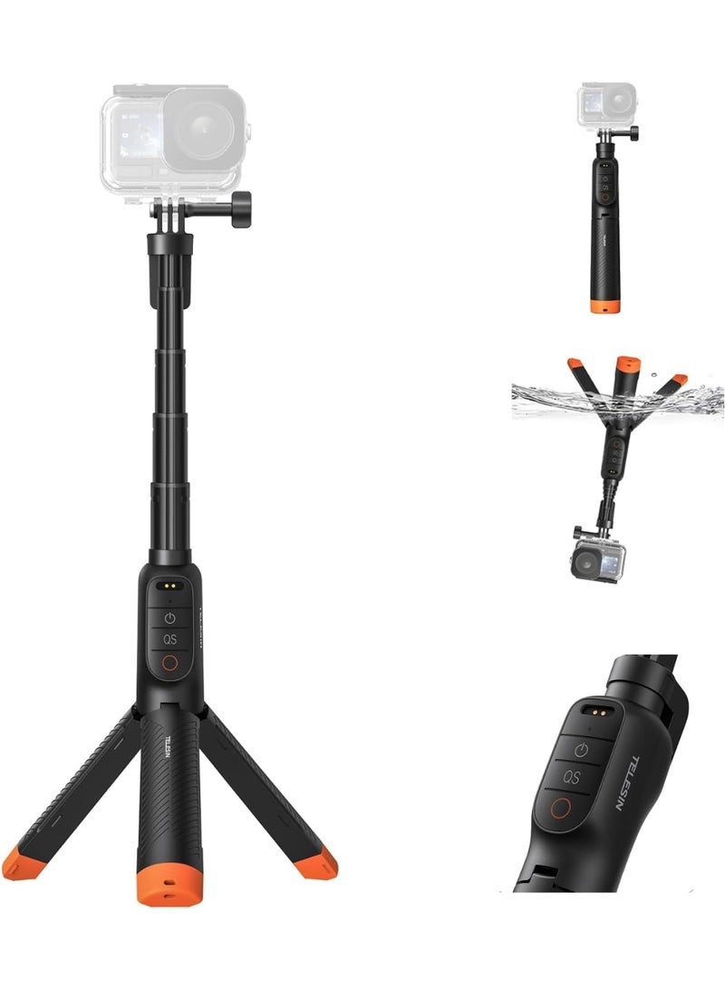 تيليسن حامل ثلاثي القوائم عائم مزود بتقنية بلوتوث من TELESIN لالتقاط صور السيلفي، مخصص لكاميرا DJI Osmo Action 6 و5 Pro و4، عمود قابل للتمديد ومقاوم للماء، مزود بمقبض يدوي ثلاثي الوظائف وحامل ثلاثي القوائم مع معزز إشارة، عصا غوص بطول 15 مترًا مناسبة لركوب الأمواج والغوص السطحي - Image 1