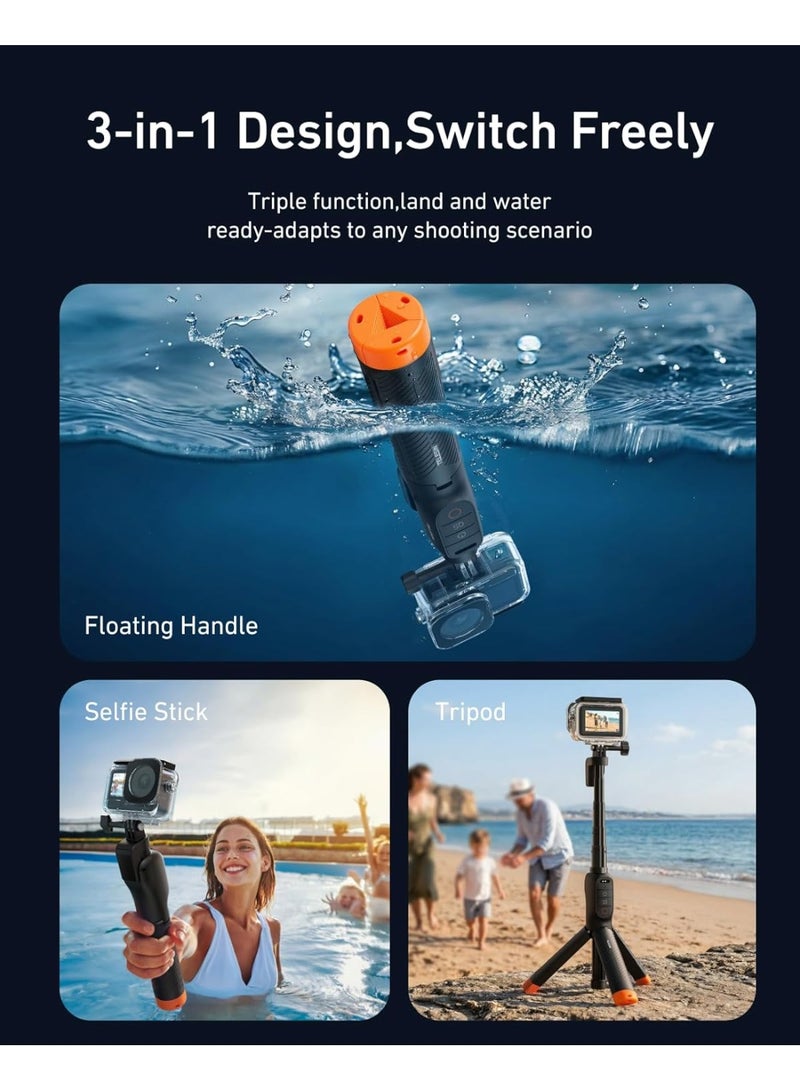 تيليسن حامل ثلاثي القوائم عائم مزود بتقنية بلوتوث من TELESIN لالتقاط صور السيلفي، مخصص لكاميرا DJI Osmo Action 6 و5 Pro و4، عمود قابل للتمديد ومقاوم للماء، مزود بمقبض يدوي ثلاثي الوظائف وحامل ثلاثي القوائم مع معزز إشارة، عصا غوص بطول 15 مترًا مناسبة لركوب الأمواج والغوص السطحي - Image 3