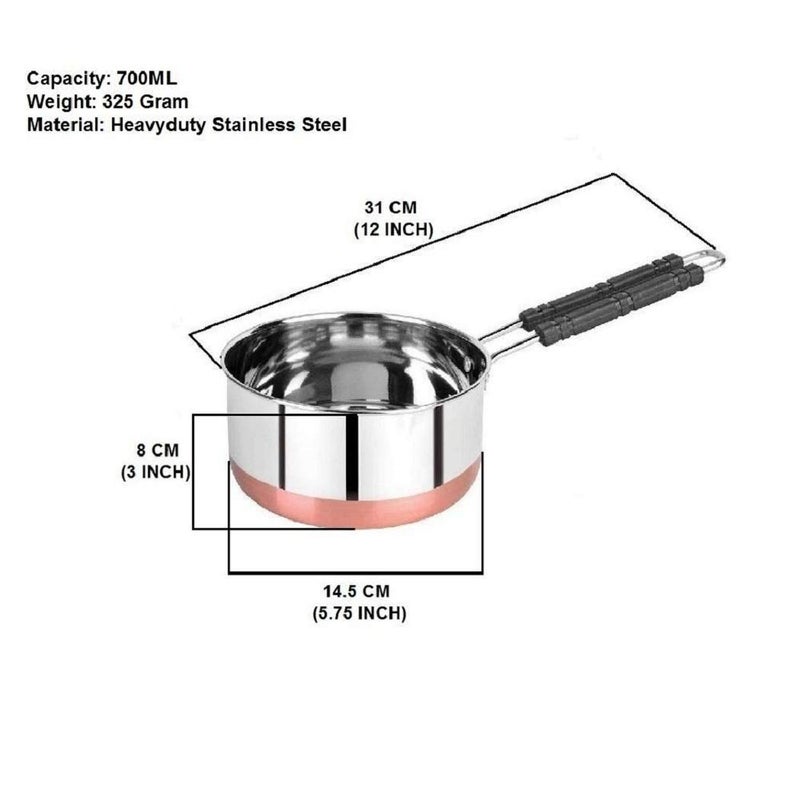 3Pcs Tea Pan Vietnam 3Pcs Stainless Steel Copper Induction Flat Bottom Milk Sauce Tea Pan Set with Handle for Kitchen Silver  - Image 2