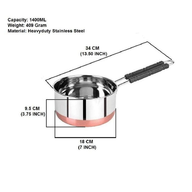 3Pcs Tea Pan Vietnam 3Pcs Stainless Steel Copper Induction Flat Bottom Milk Sauce Tea Pan Set with Handle for Kitchen Silver  - Image 3